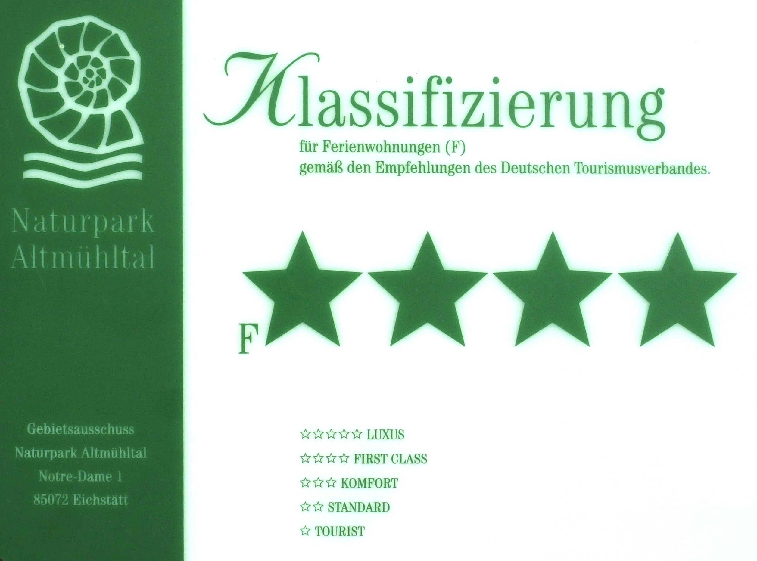 Klassifzierung unseres G�stehauses in Riedenburg
